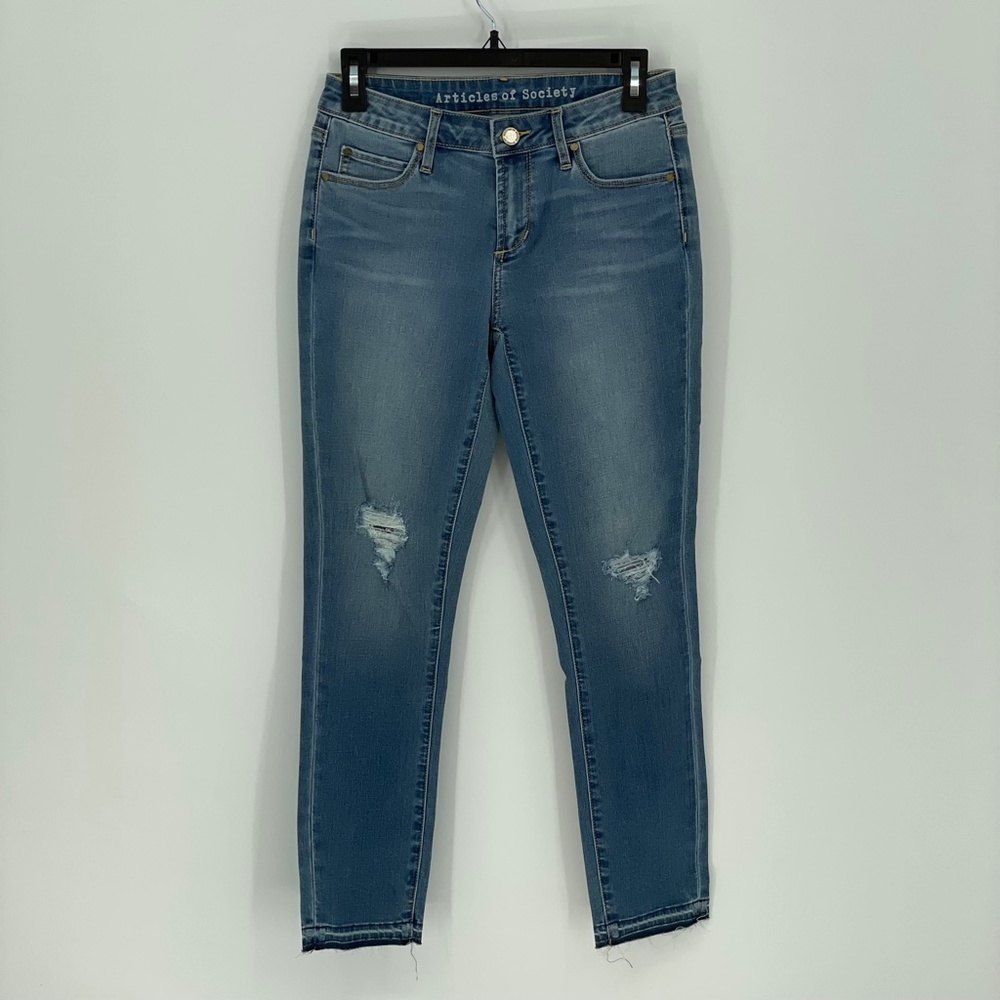 ARTICLES OF SOCIETY Distressed Raw Hem Skinny Jeans